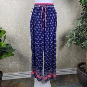 S R Size Small Casual Pull On Pants Blue White Pink Elastic Waist Pockets
